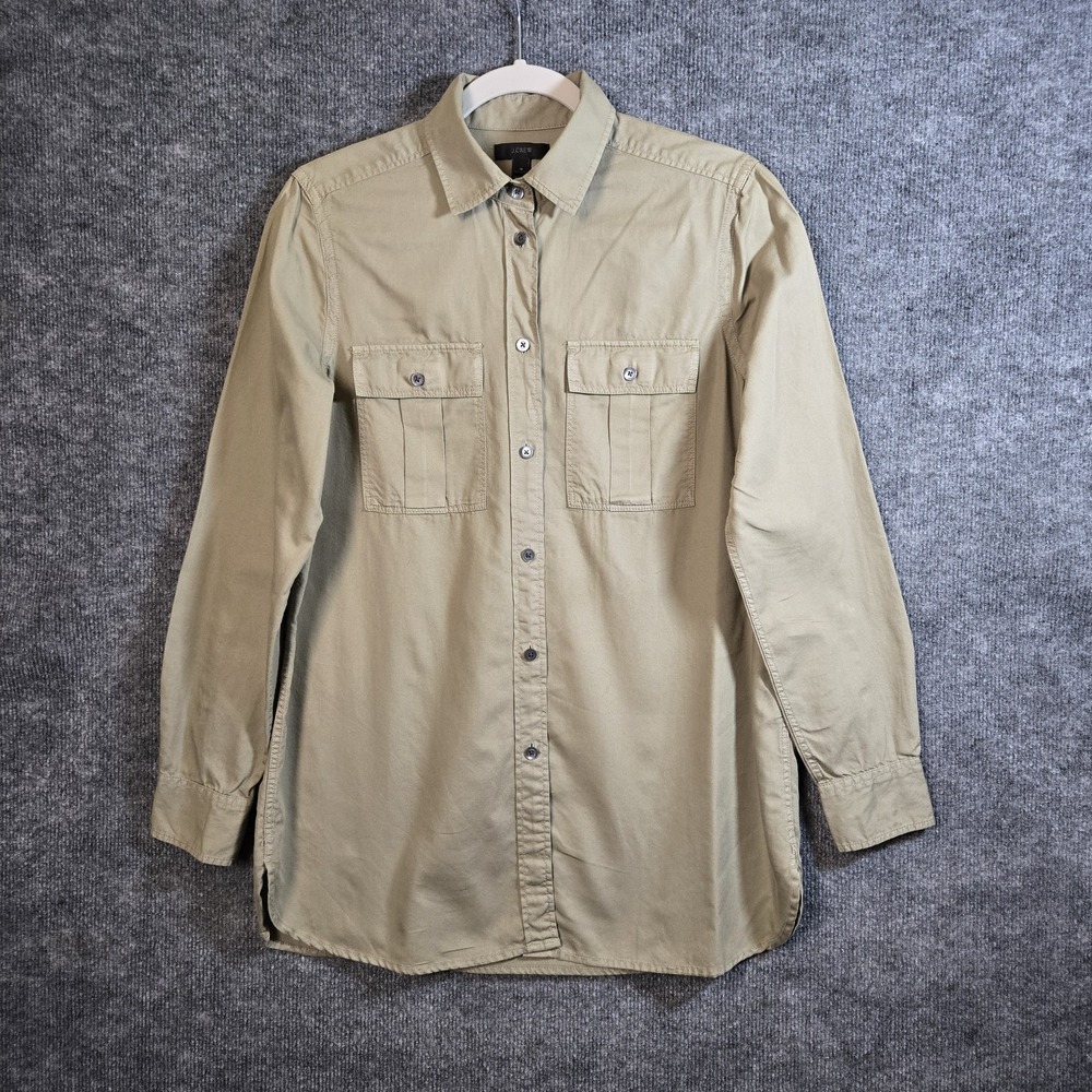 J Crew Shirt Womens 4 Light Khaki Green Cotton Long Sleeve Utility Streetwear